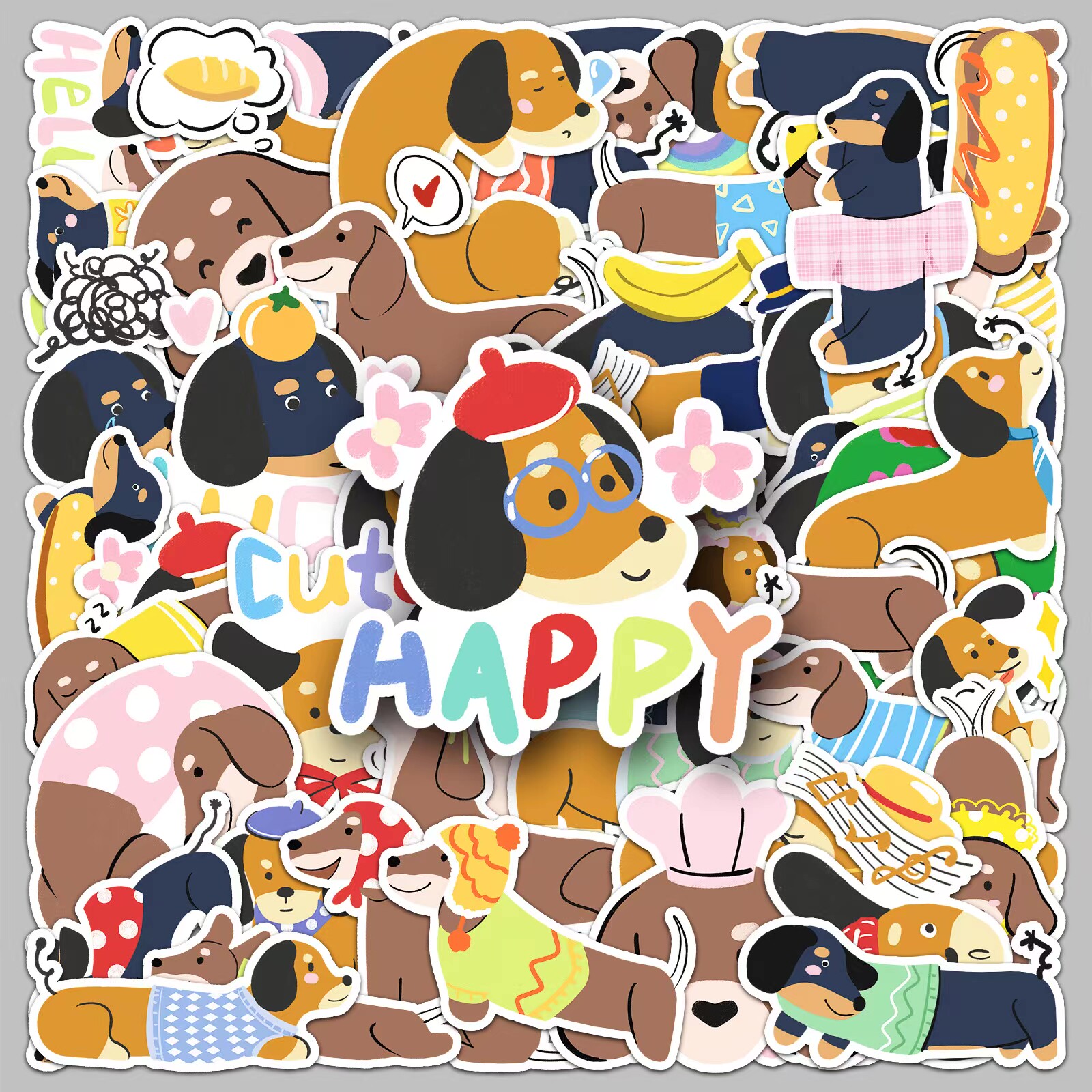 可爱动漫腊肠狗ins风防水贴纸