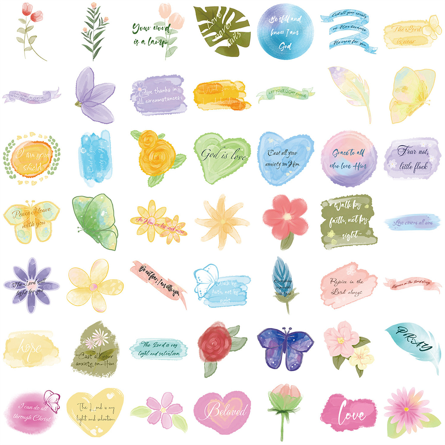 50张透明唯美浪漫自我肯定英文励志多巴胺彩色贴纸装饰笔记本头盔水杯吉他衣柜收纳箱旅行箱手机贴纸防水pvc