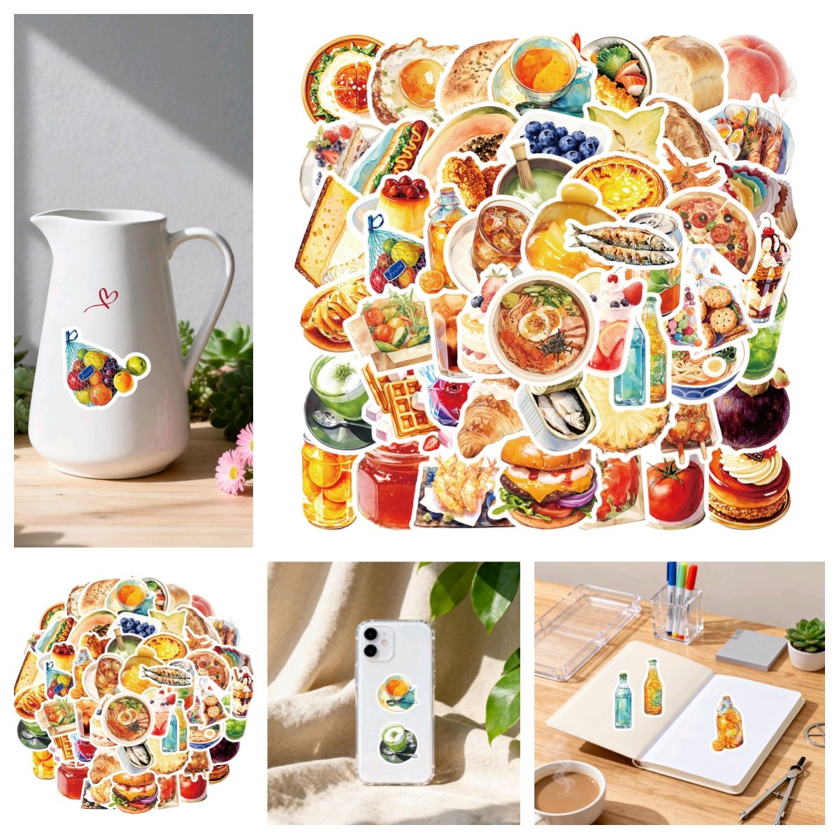 56张趣味美味食物贴纸美味食物防水画蛋糕鱼虾装饰行李箱笔记本电脑手机壳滑板手账保温杯创意DIY头盔立体贴,文具电教/文化用品/商务用品,贴纸/立体贴纸,淘宝优惠券,粉丝福利购,淘宝优惠卷