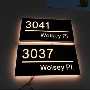 号跨境LED发光门牌性锈钢l不ed发光地址牌制作个化户外门牌号码
