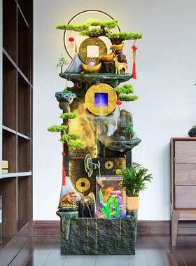 假山循环流关水喷泉招财加摆湿件家居办室公玄开业鱼缸落VAB地装