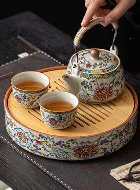 NUU圆茶盘家用客厅储水干泡茶盘茶台陶小瓷水沥茶托盘中式形家用