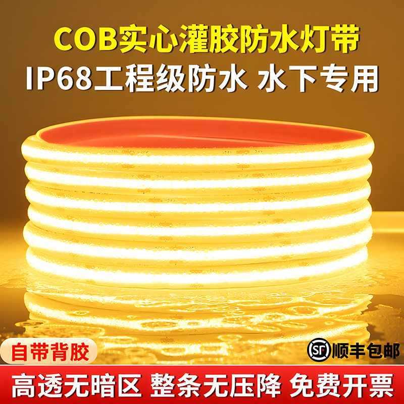 ?户外防泡水灯24v低p压带室外cob灯带鱼池12vled灯条i68鱼24v泡水