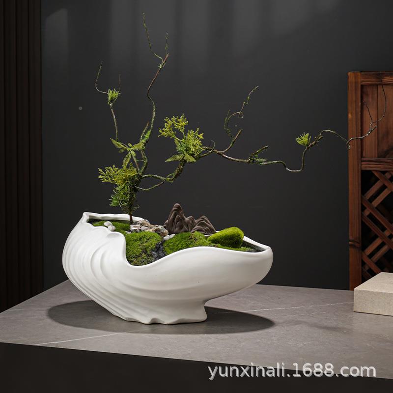 跨境绿陶瓷酒花盆家JRB用盆景盆工艺店创意性家用餐厅商用小植个