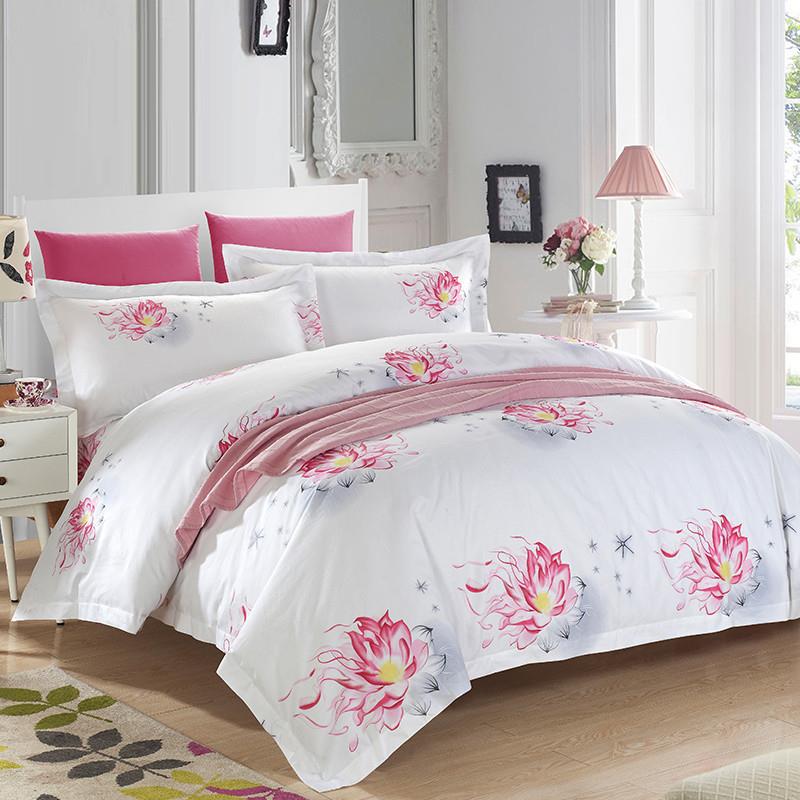 厂家YI-01宾馆套酒店布全棉活性草印花四件纯棉白色名宿上床用品