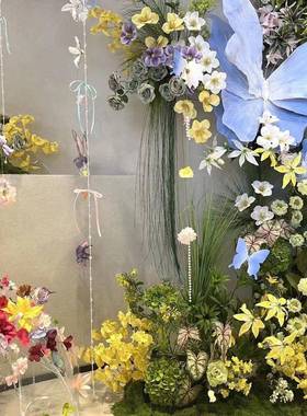 花仿真蝶蝴道装具摄影布置纸DD101926艺摆件立陈体饰橱窗美室内皱