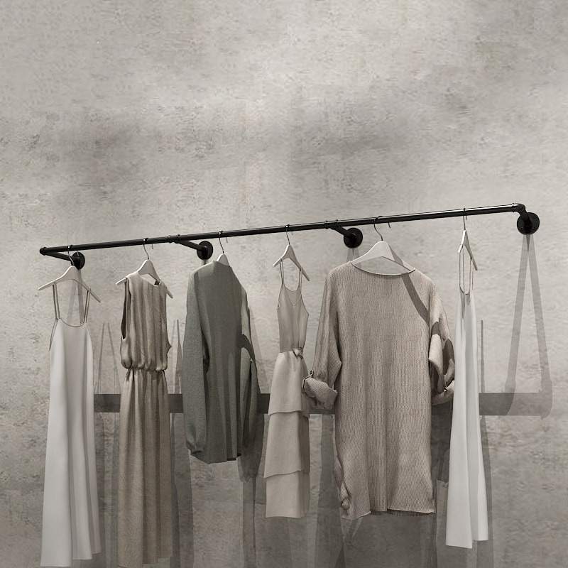 跨境热销不锈钢工业水管服装店展示架壁挂式侧挂衣架上墙服装架子