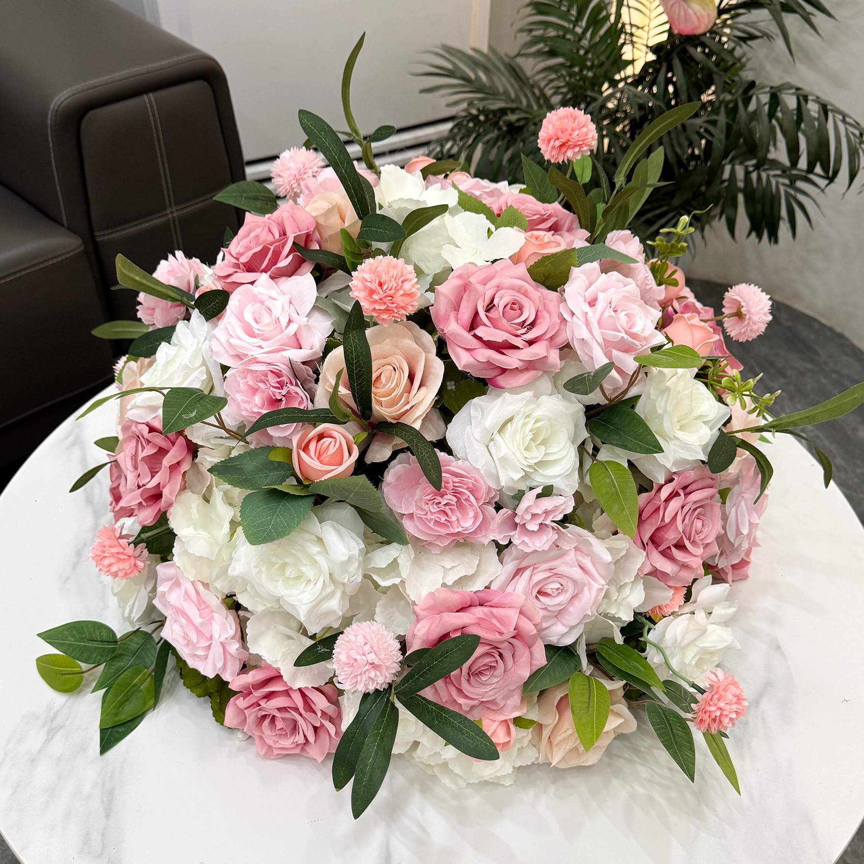 新款粉色花球花排婚礼拱门餐桌装饰假花婚庆舞台摆放假花球仿真花