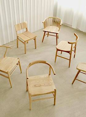 简约时白扶蜡木实木座太师SVD圈椅带靠背手角茶桌主椅餐厅书尚房