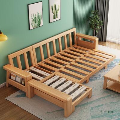 新中式木沙发厅客家用小户F9985T69型组合木风沙发床折叠原两用实