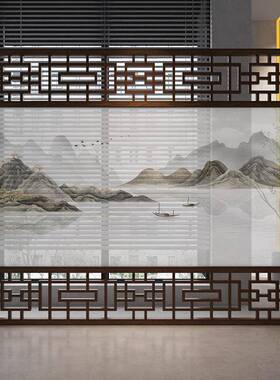 W*酒店茶室办公挡室入关户玄座屏镂新IUS中式实木风隔断屏进门遮