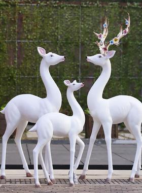 大型璃户外玻钢雕塑庭仿真梅54264花动物摆鹿件院景观商场假山落