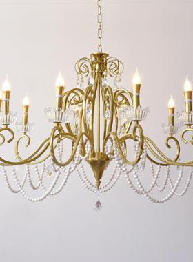 美主式灯水晶客厅吊复古乡QLO村田园风餐厅主卧室公房厅别墅法式