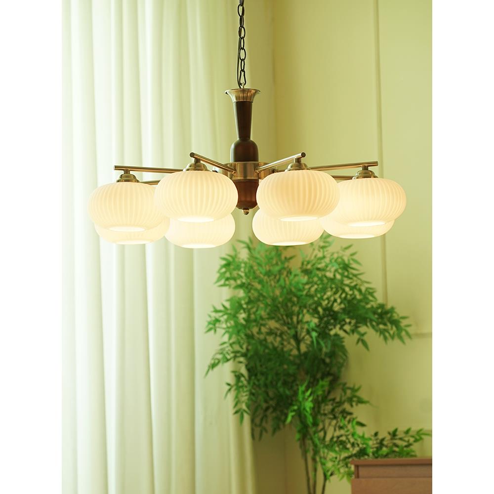 胡桃中古vintage客厅灯新木中888式灯具古餐吊灯法式复实木厅卧室