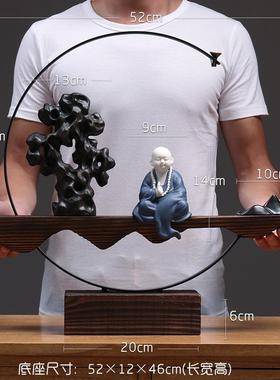 博20168禅意摆件玄关厅家庭软装品饰新中式古架客茶几桌办公室内