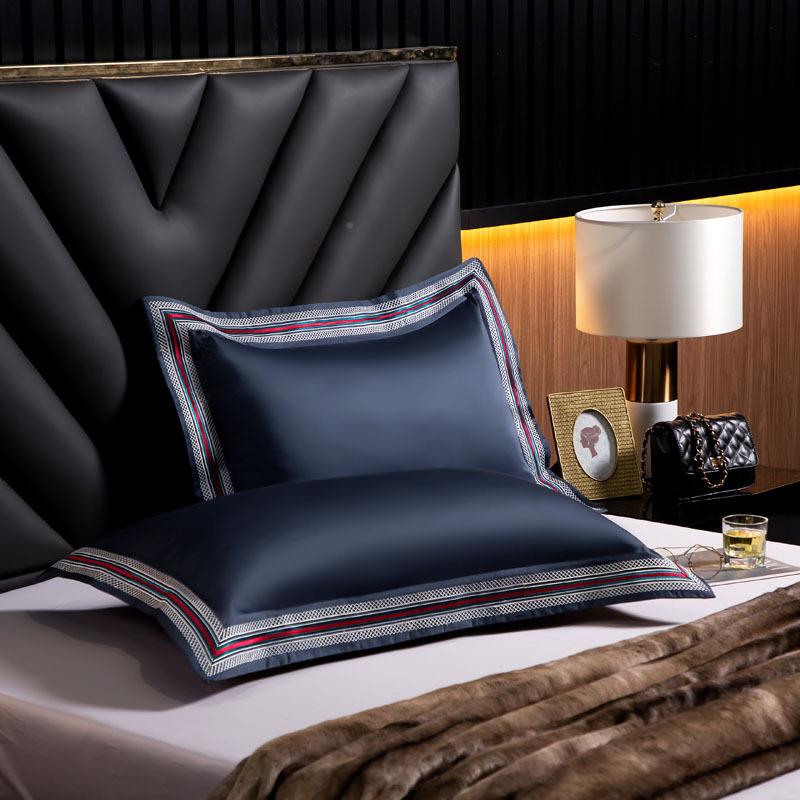 MIB端100S简约长绒酒棉单枕套高纯色店民宿高支高密风枕头套贸易