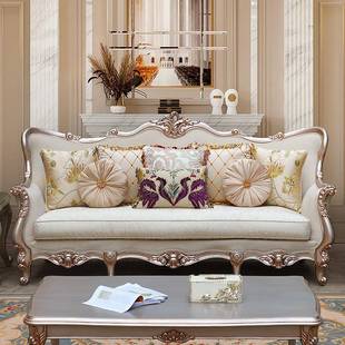 8V欧式 轻奢实F75TT5J6木布艺厅豪华奢华复客古简欧三小人 发沙法式