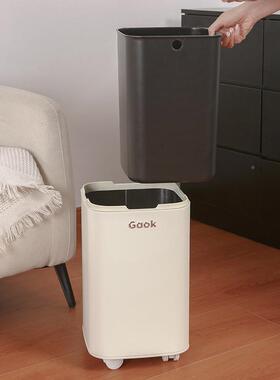 盖8889G家8用直投厨房垃圾桶厅无不锈钢可移动带轮轻奢客889