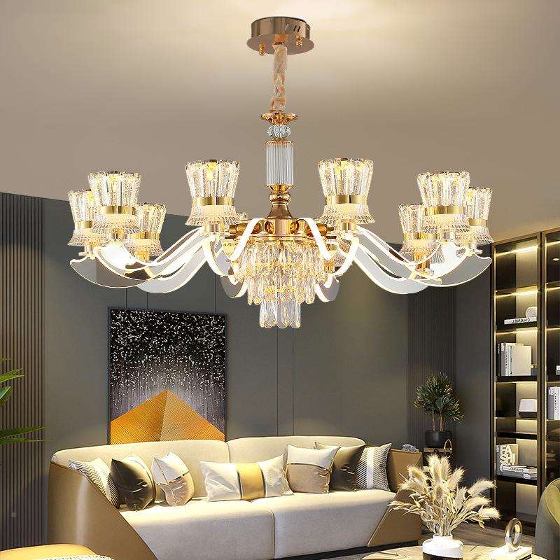 轻923奢水晶吊灯厅客主灯款轻奢发光灯臂吊灯欧式厅奢华餐新广东