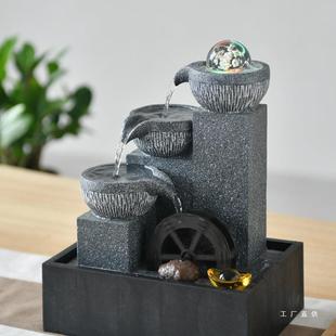 桌面水摆件循环生财球风流水水车茶台小型F968M6JS喷泉水晶桌面流
