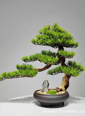 崖店柏盆植真景仿真迎客松绿假山盆景摆件造景酒装饰FYM仿树玄关