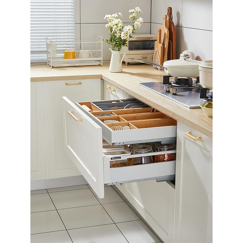 41抽意驰厨房橱工拉篮单层04不锈钢具屉式厨柜内置物柜架分隔收纳