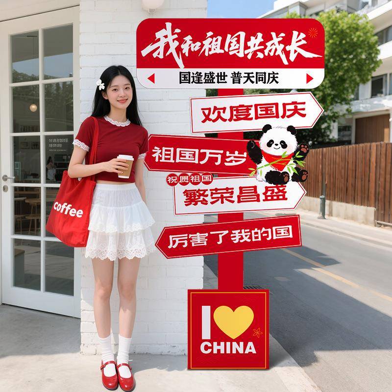 国庆节氛围场景布打场置饰商门店活动卡拍照VCF道具立牌展板装摆