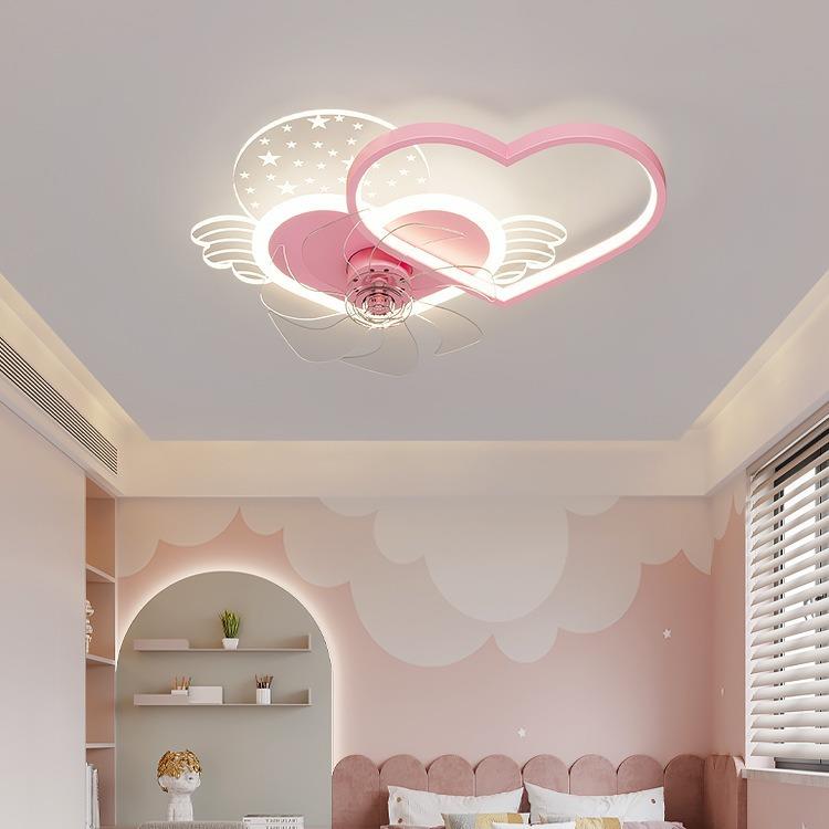 跨境光创意女色天使儿童房风扇灯智能92调静音一体男孩孩电扇灯粉