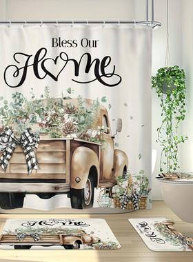 境202新款跨卡聚酯车浴帘laz601095农舍乡村浴帘跨境