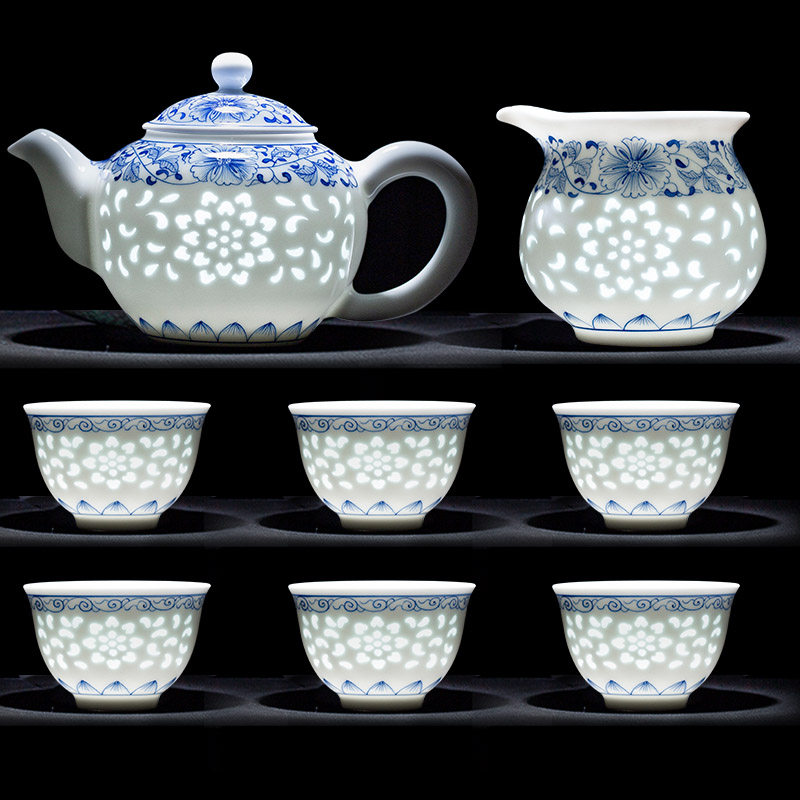 景德镇手绘玉白精致玲珑茶具套装陶瓷手绘青花瓷主人杯盖碗玲珑瓷,餐饮具,茶具礼盒,淘宝优惠券,粉丝福利购,淘宝优惠卷