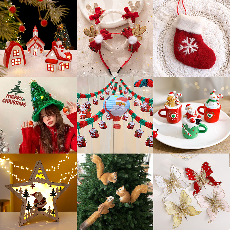 2025新款圣诞节发箍圣诞帽鹿角结松鼠圣诞节装饰摆件