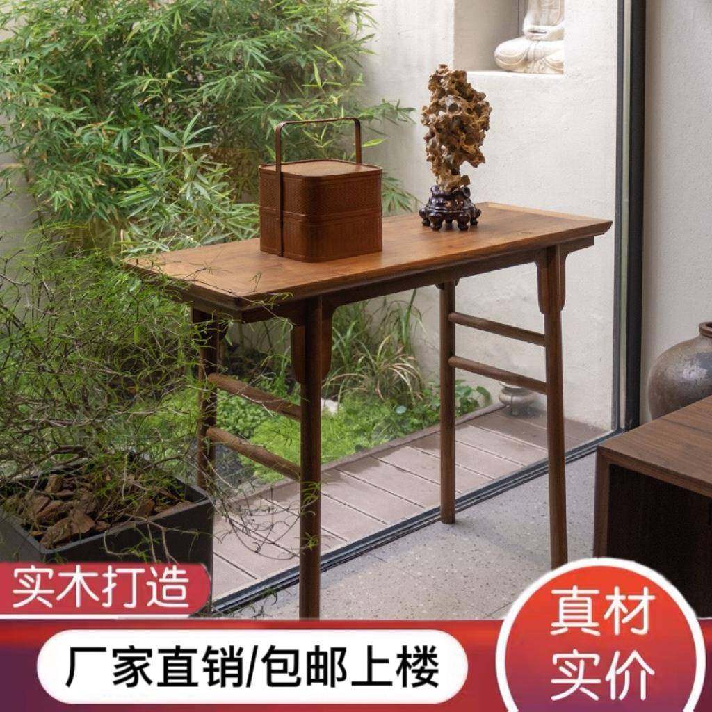 玄关桌新中式实木门厅供桌景台榆木条案玄关台条案禅意玄关桌案台
