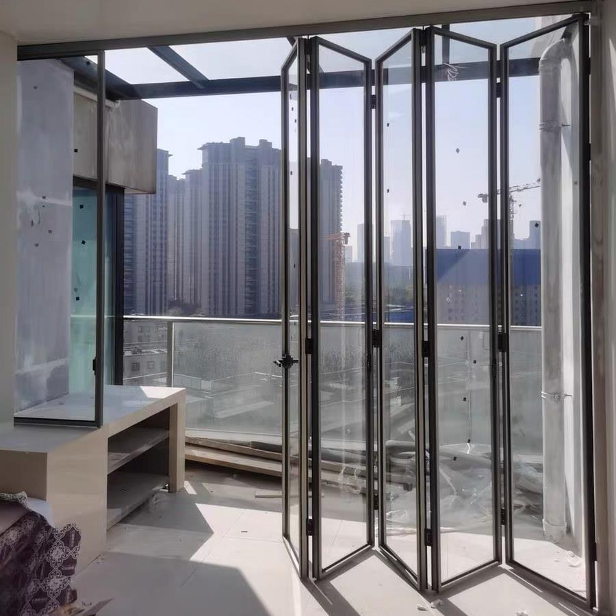 玻璃折叠门隔断门无地轨极窄铝合金厨房商场洗车店重型网红推拉门