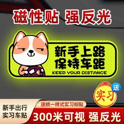 实习期车贴新手上路贴纸汽车磁吸反光标志牌创意女司机胶贴磁性贴