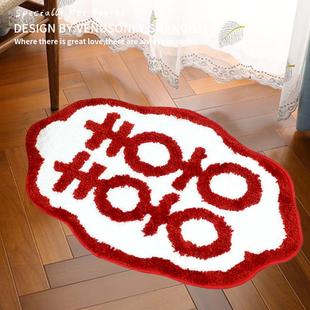 小红书同款结婚地垫入户门垫中式婚房布置脚垫卧室喜字花边喜地毯