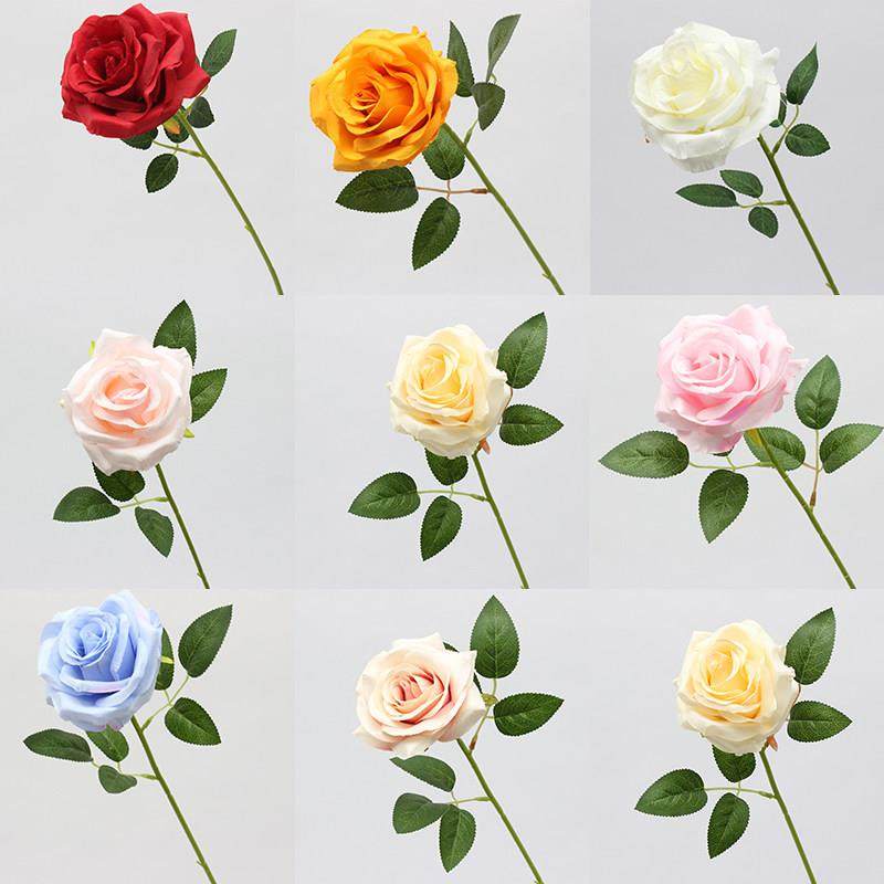 模拟花单枝爱丽丝玫瑰红色香槟小清新束丝绸花婚礼大厅软装饰插花