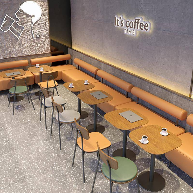 主题餐厅沙发奶茶甜品小吃汉堡烘焙蛋糕店桌椅组合咖啡厅靠墙卡座