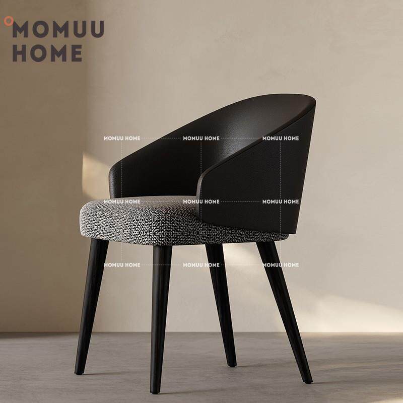 MOMUU HOME意式餐椅现代简约家用实木椅休闲餐厅酒店皮艺靠背椅子