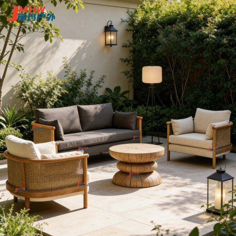 北欧户外沙发茶几组合柚木高端庭院酒店室外实木家具藤编餐厅桌椅,住宅家具,户外沙发,淘宝优惠券,粉丝福利购,淘宝优惠卷