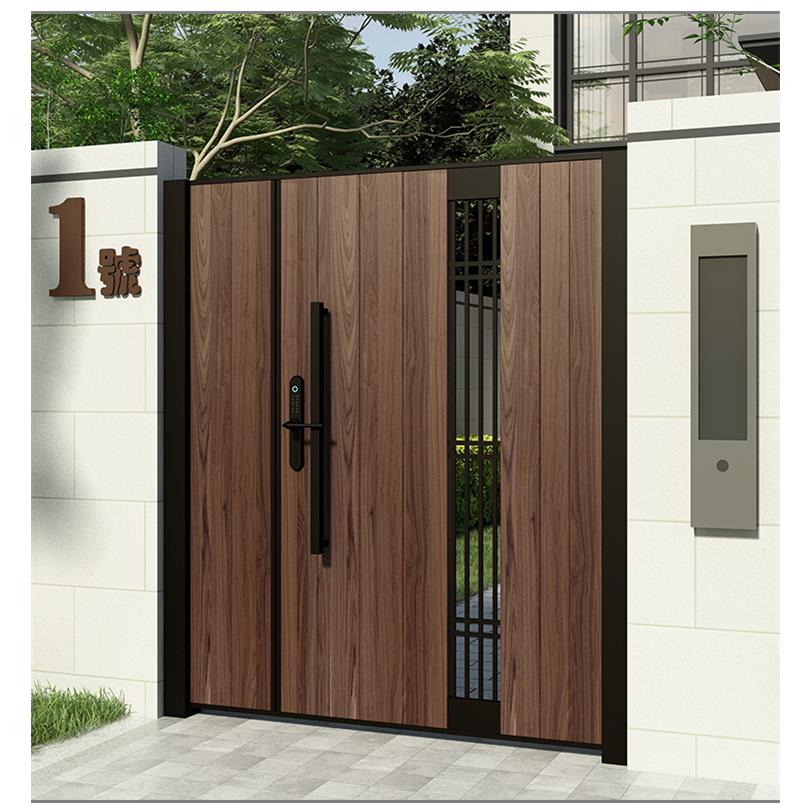 铝合金庭院门铁艺实木别墅门简约户外院子不锈钢塑木自建房单双开
