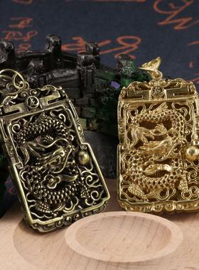复古黄铜微雕龙吊牌腾龙盛世铜吊件霸气个性汽车钥匙扣挂件装饰品