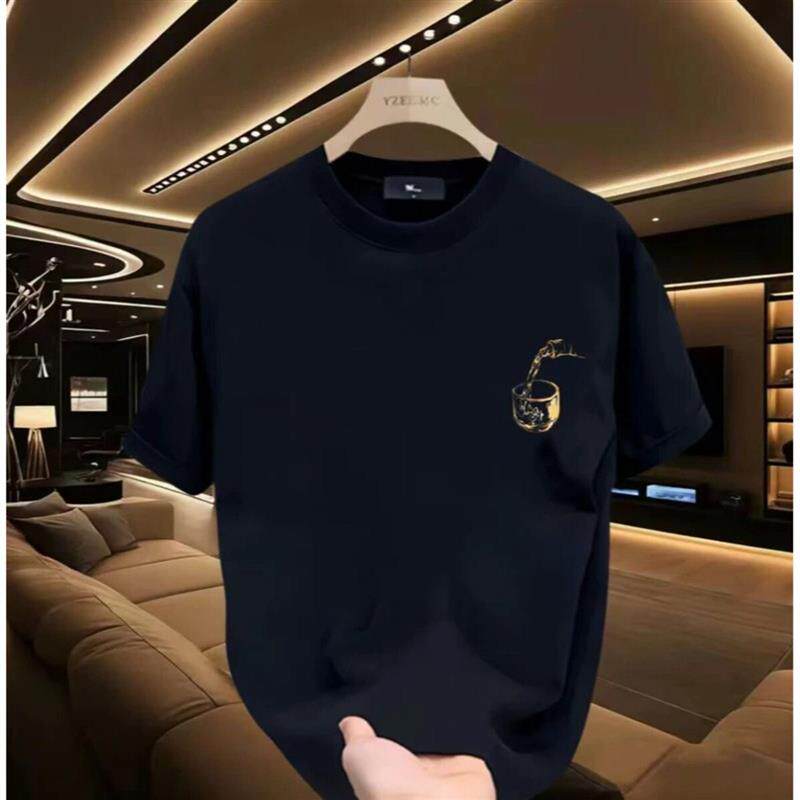 2026夏季新款大码宽松T恤男士短袖高端轻奢半袖休闲百搭重磅纯棉