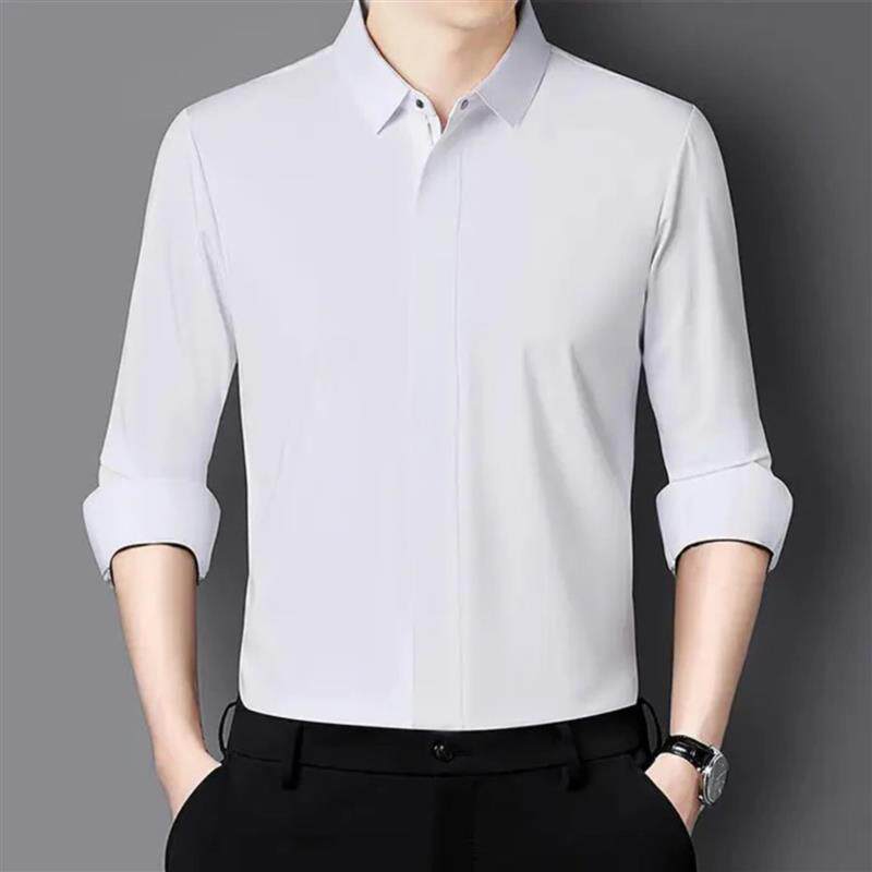 向晚个体店2026春秋新款拉链门襟无痕长袖衬衫男士商务休闲衬衣