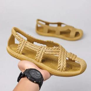 男女凉鞋 启丰易购藤编草鞋 透气z防滑沙x滩鞋 夏季 橡 复古手工编织鞋