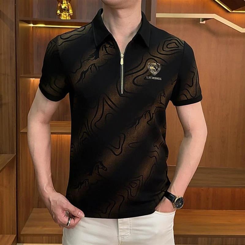 FC服饰轻奢夏季男士半拉链翻领polo衫骏马图轻奢高档时尚休闲短袖