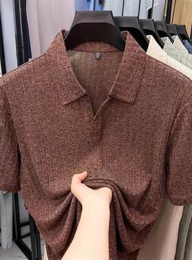 尊梵仕云服装专卖3老钱风剪刀V领薄款短袖polo衫男士夏提花T恤男