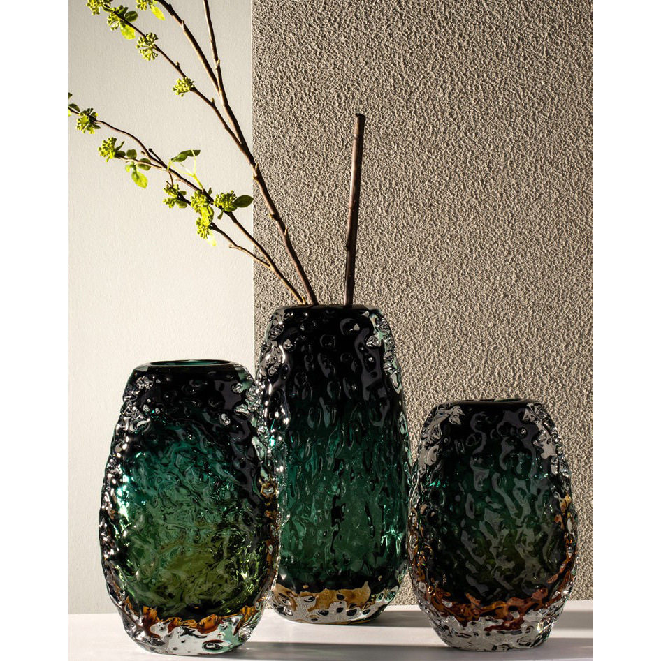 现代轻奢高端花瓶样板间客厅翡翠冰纹琉璃花器插花餐桌高级感摆件