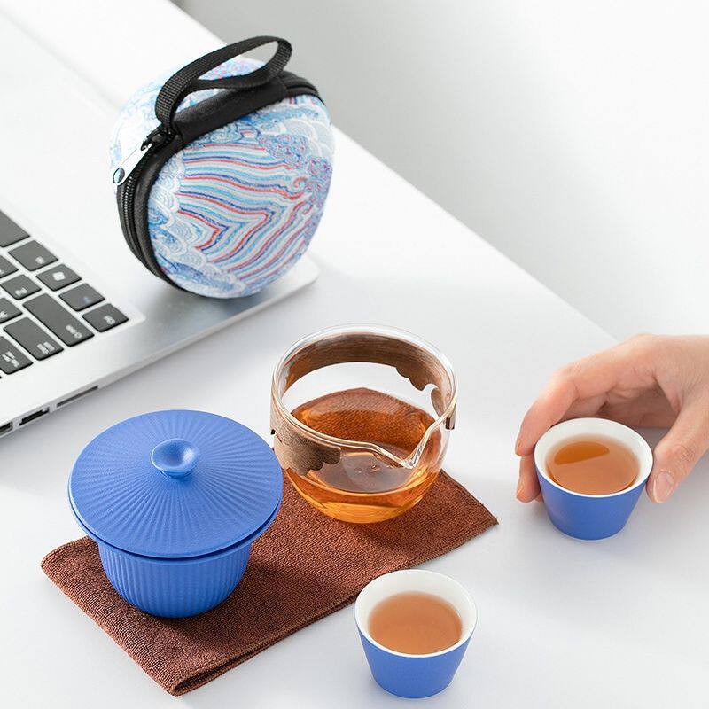 克莱因蓝旅行茶具户外包泡茶杯小套装备女士简易单人快客杯茶壶