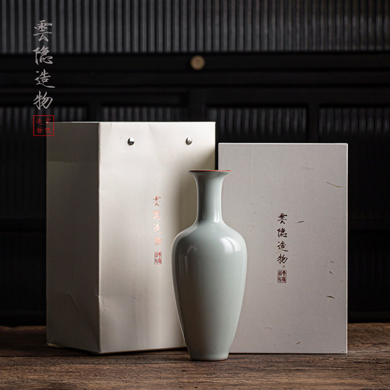 复古汝瓷开片可养柔风花瓶天青汝窑陶瓷花器花插家用茶道配件摆件
