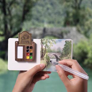 迷你便携8色固体水彩颜料盒套装分装钢笔淡彩美术专用绘画工具全